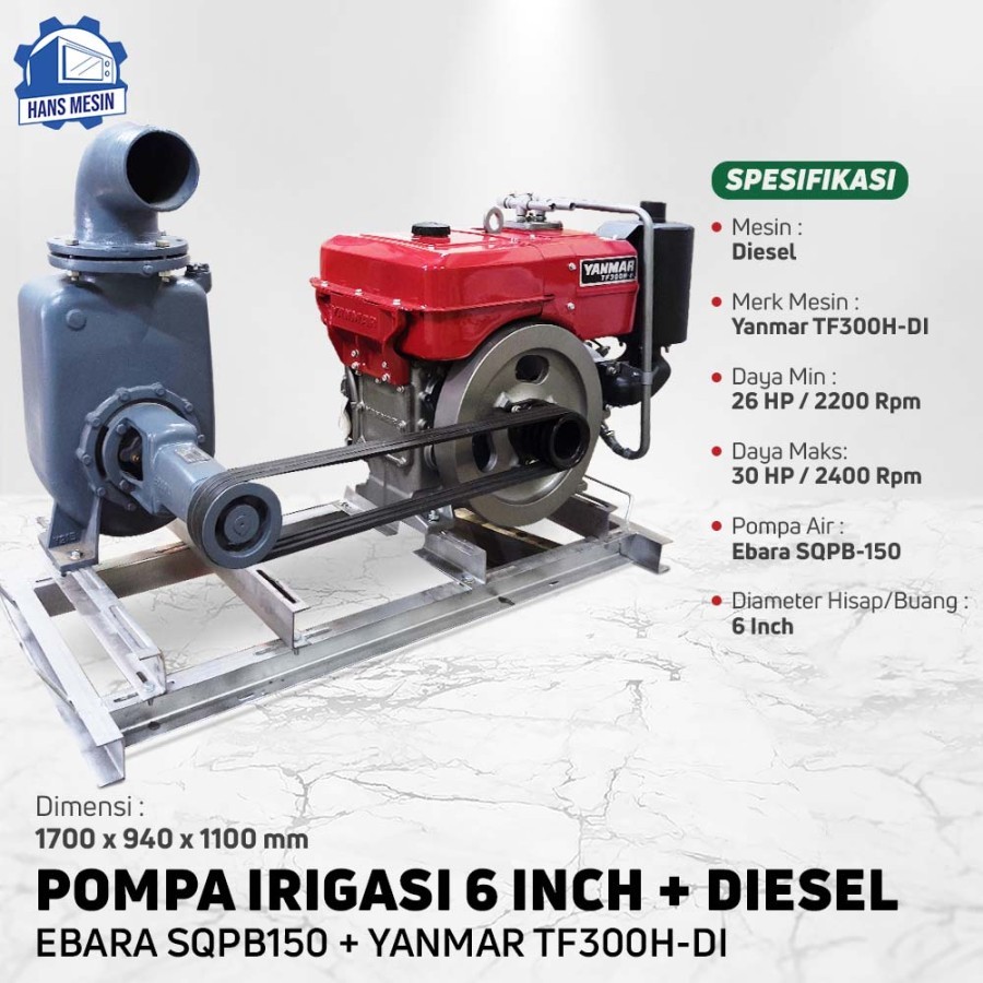 POMPA AIR 6 INCH EBARA SQPB150 LENGKAP DIESEL YANMAR TF300H-DI