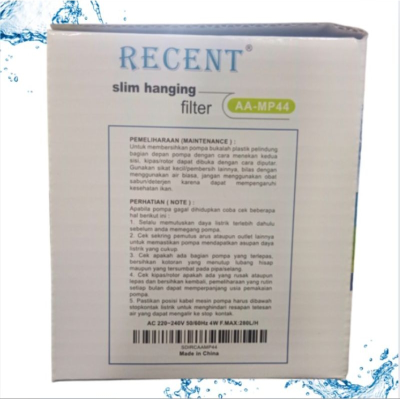 RECENT AA MP 44 POMPA AQUARIUM SLIM HANGING FILTER
