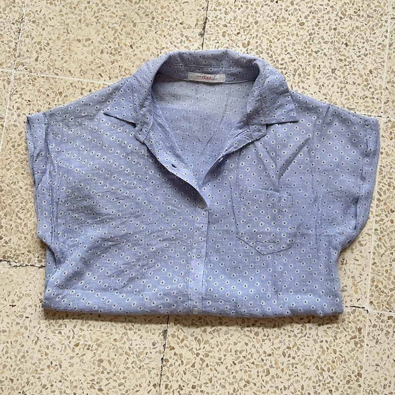 Daisy floral baby blue lilac top blouse korea