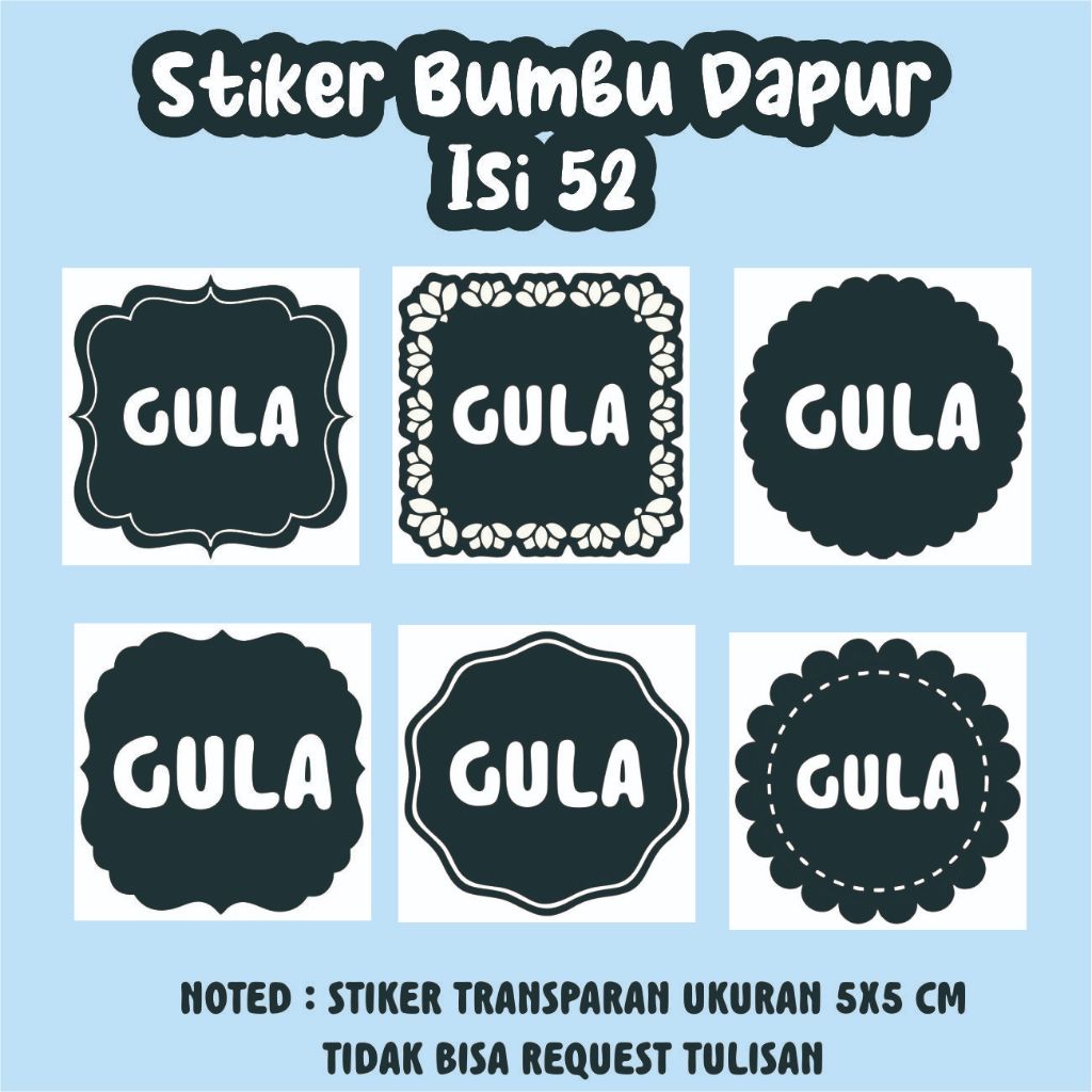 

STIKER TRANSPARAN BUMBU DAPUR ISI 52 PCS