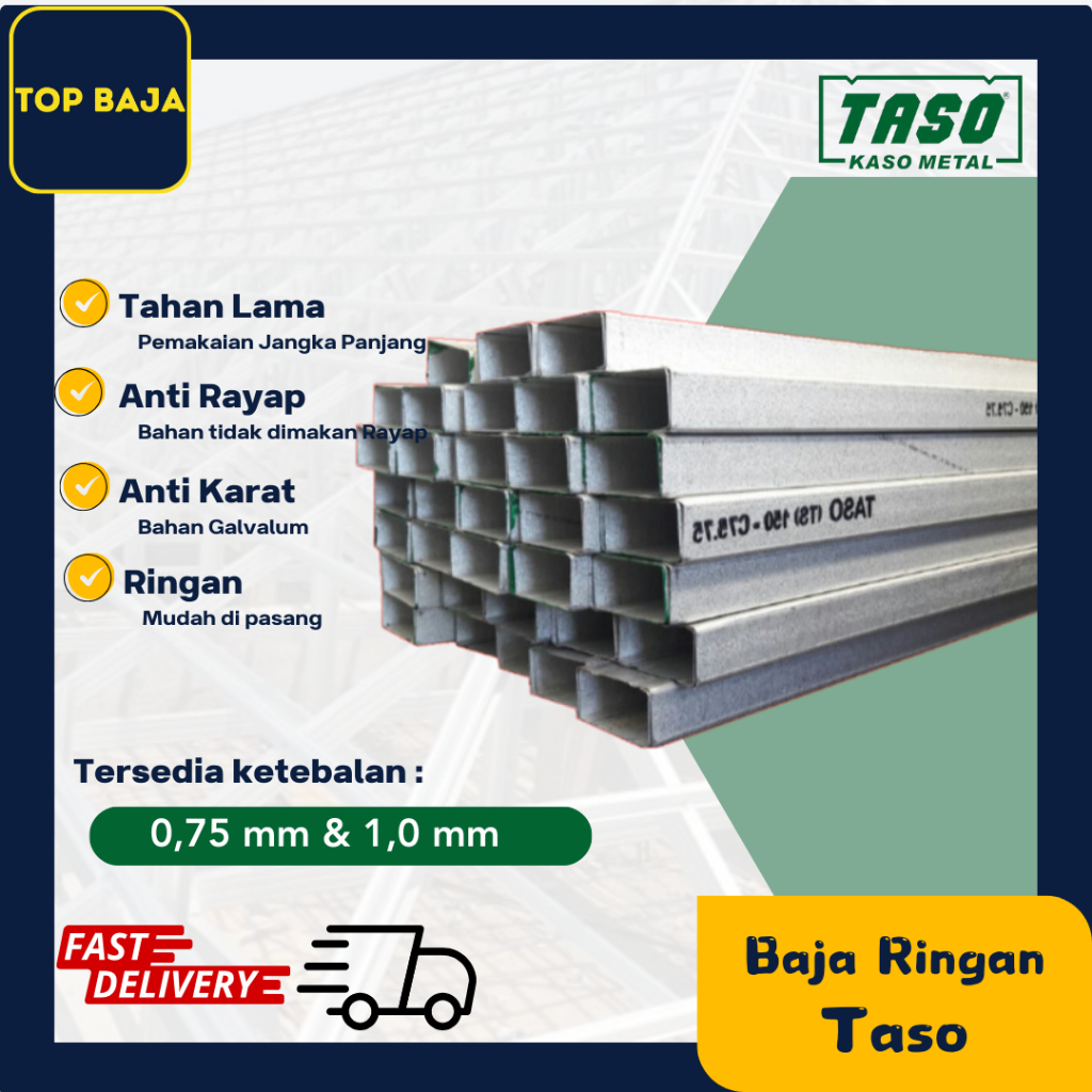 Baja Ringan TASO CNP C75 FULL SNI Atap Rangka Kanal C panjang 6 m  tebal 0,75 mm dan 1,0 mm si Manta