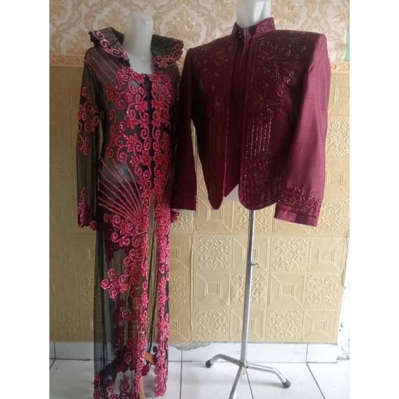Sepasang baju merah marun pengantin Jawa PRELOVED