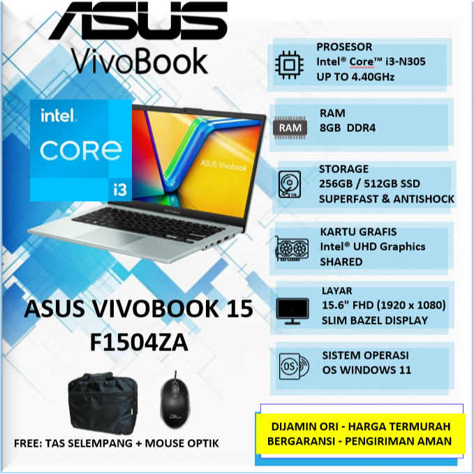 Laptop Asus Vivobook Go 15 E1504GA Intel i3 N305 RAM 8GB SSD 512GB 15.6 FHD