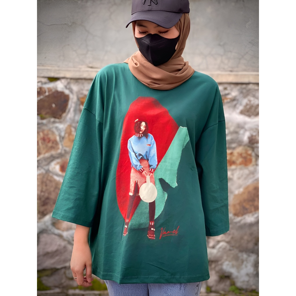 VAMEL -BAJU KAOS ATASAN WANITA OVERSIZE | KAOS DISTRO WANITA OVERSIZE LENGAN 7/8 | BAJU WANITA OVERS