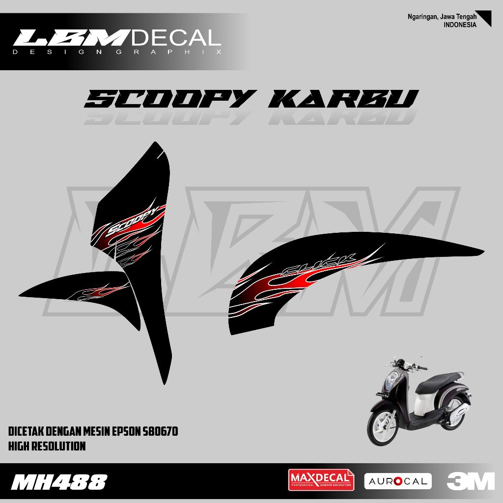 Stiker Scoopy Karbu - Striping Scoopy karbu Motif Api Variasi Warna {MH488}