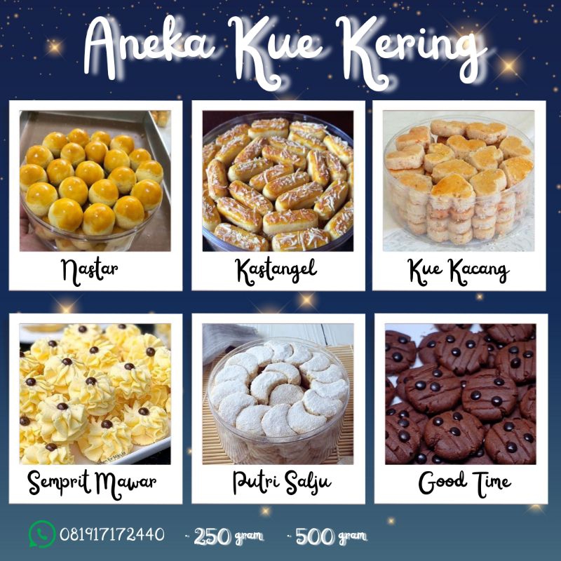 

Kue Kering || Kue Lebaran || Kue Parcel || Kue Nastar || Kastangel || GoodTime || Kue Kacang || Semprit || Putri Salju || Semprit Mawar