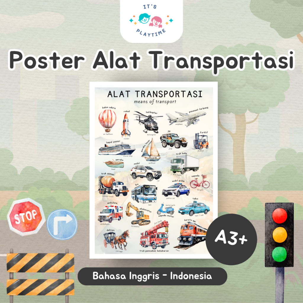 It's Playtime - Poster Edukasi Anak Aesthetic - Tema Alat Transportasi A3+ 260 gr