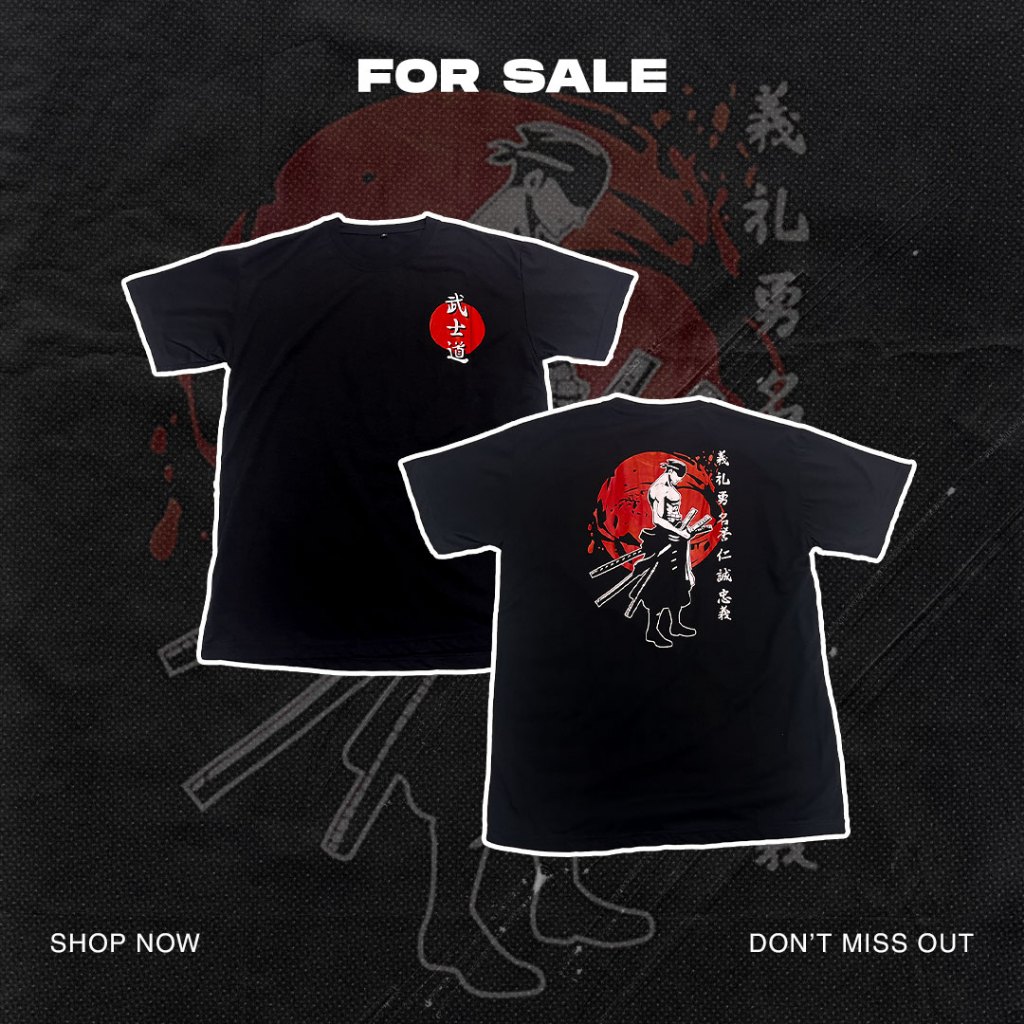 KAOS DISTRO PRIA SAMURAI WUSHIDAO PEDANG HITAM JEPANG ZORO