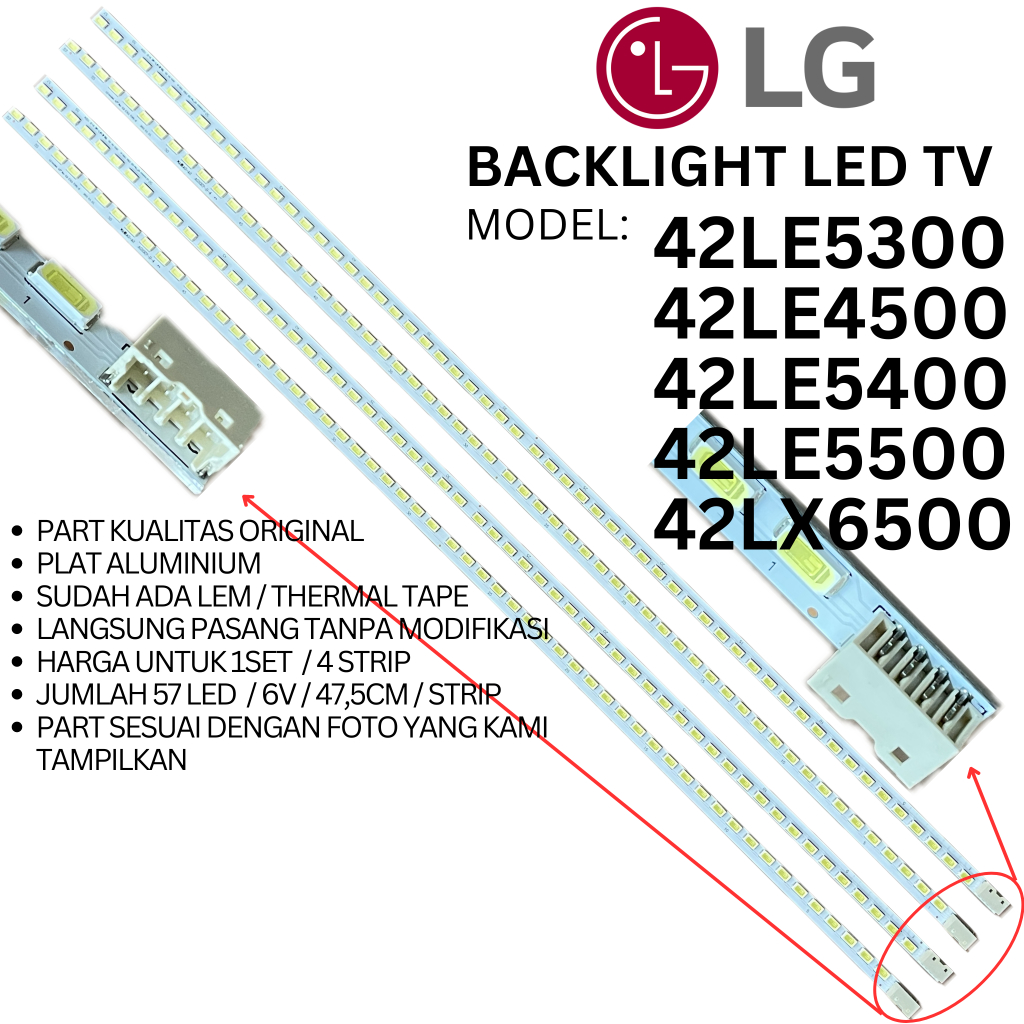 BACKLIGHT LED TV LG 42 INC 42LE5300 42LE4500 42LE5400 42LE5500 42LX6500 BL STRIP 6V