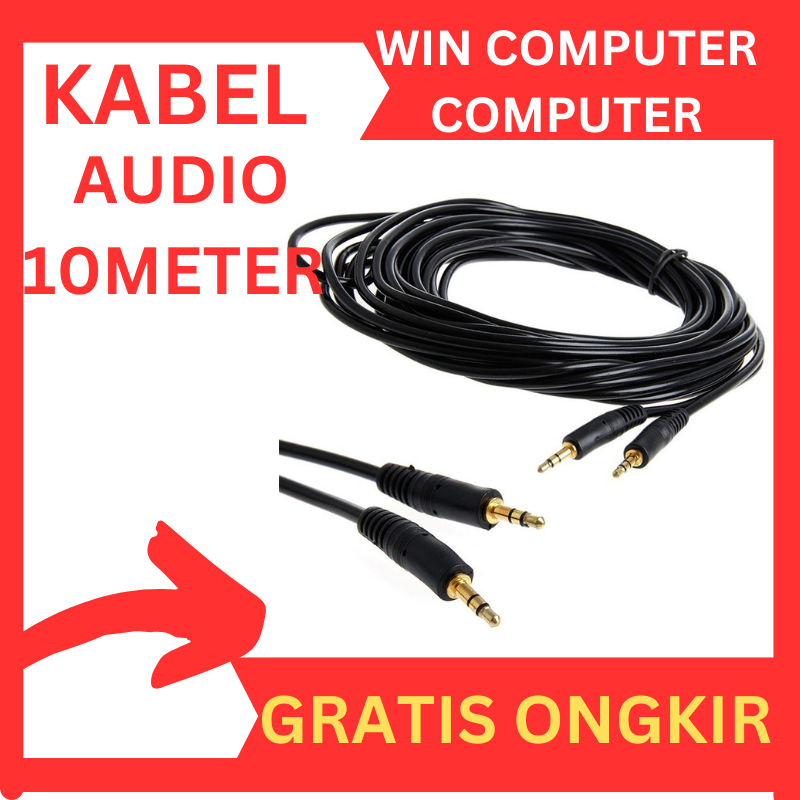 KABEL AUDIO JACK 3.5 PANJANG 10M GOLD PLATED / KABEL AUX 10 METER