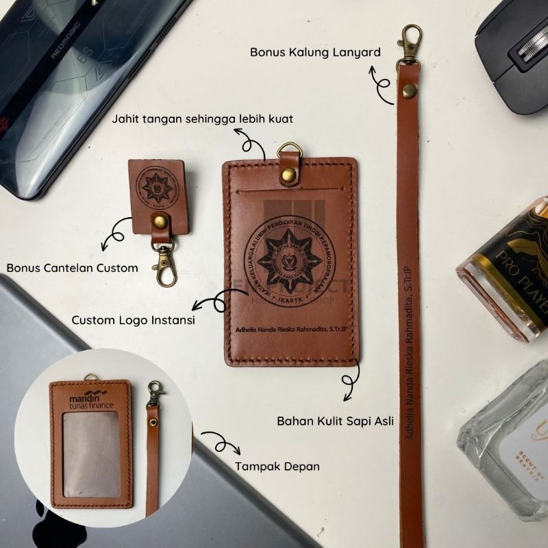 

NAMETAG-ID CARD HOLDER LANYARD B Kulit Asli Bebas Custom Grafir Nama Logo Perusahaan