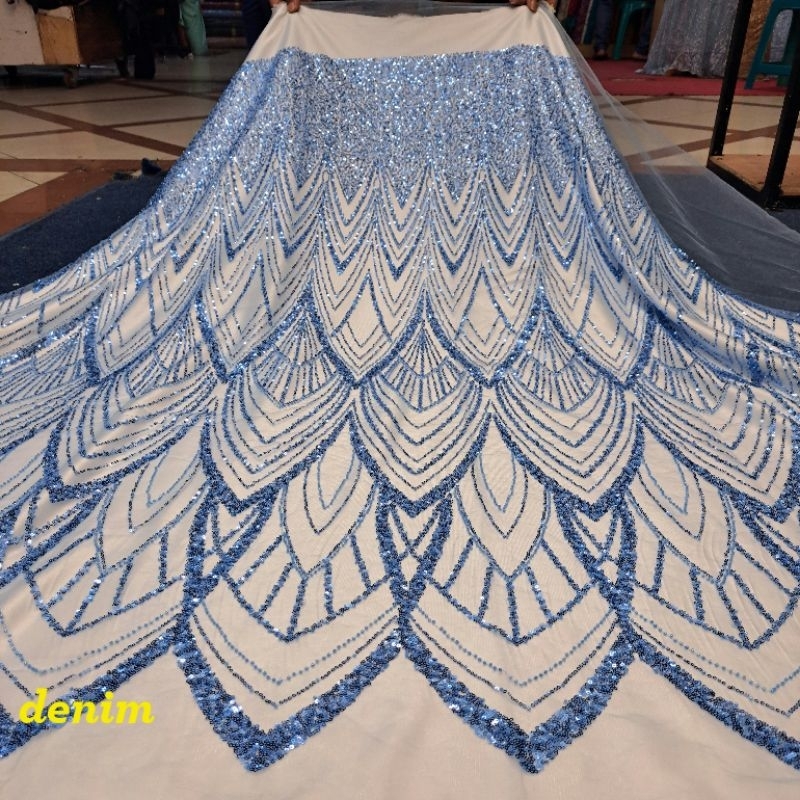 (COD) bahan kain kebaya Indonesia/ bakal kain pengantin tulle full payett/tille brokat kebaya elisha