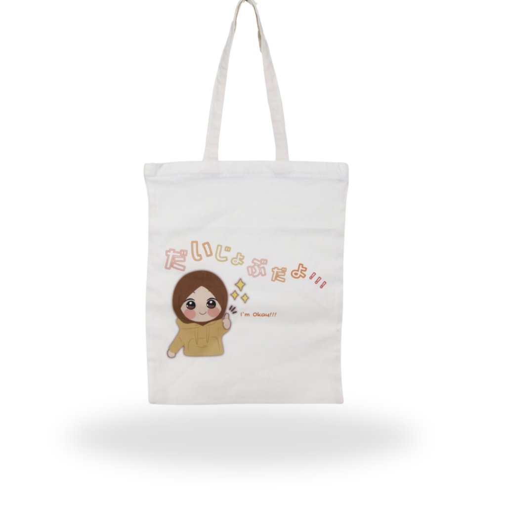 Arunika.jp Totebag Kuliah Kain Gambar Aesthetic Resleting