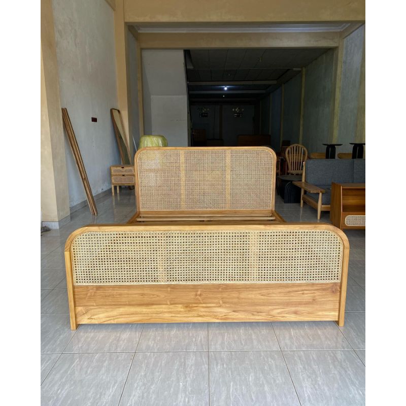 Dipan Tempat Tidur Laci Minimalis Rotan Kayu Jati Jepara, Dipan Ranjang Tidur Laci Minimalis Rotan K