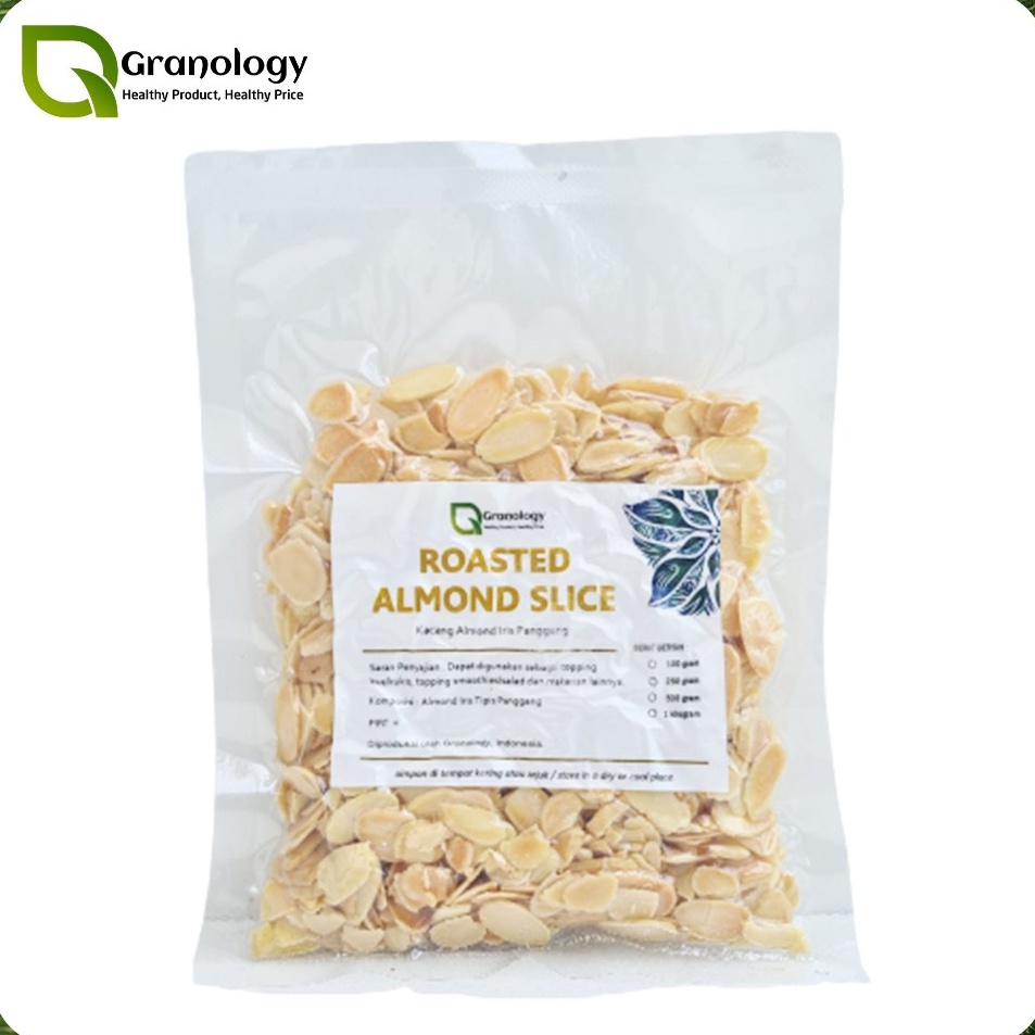 

Kemasan Vakum Roasted Almond Slice Kacang Almond Slice Oven 1 gram by Granology