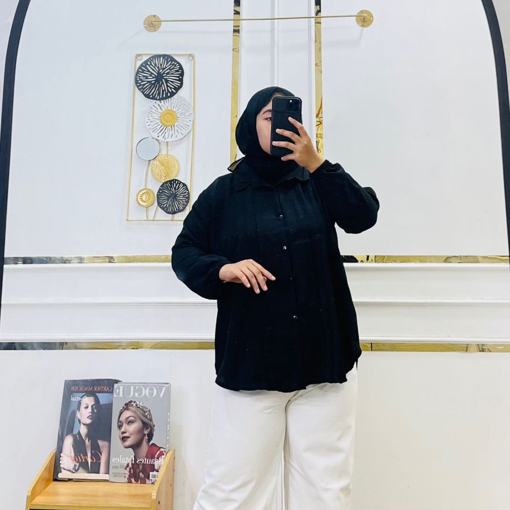 KEMEJA WANITA LENGAN PANJANG POLOS / KEMEJA CRINKLE GARIS / BLOUSE CRINKLE PREMIUM / ATASAN WANITA T