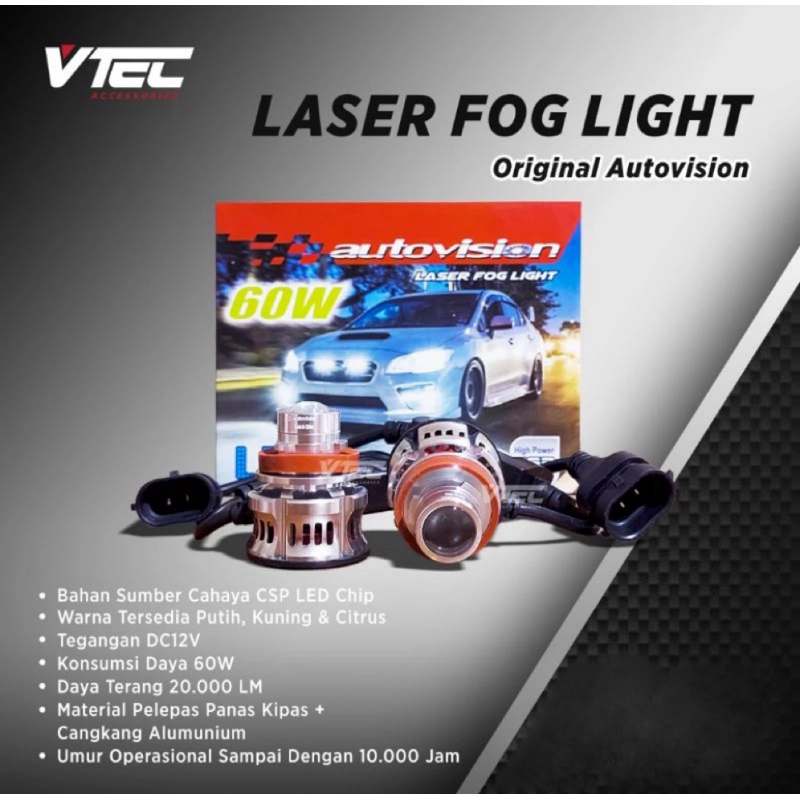 Autovision LED Laser Fog light foglamp 60 Watt H8 H9 H11H16 HB4 Garansi 1 Tahun