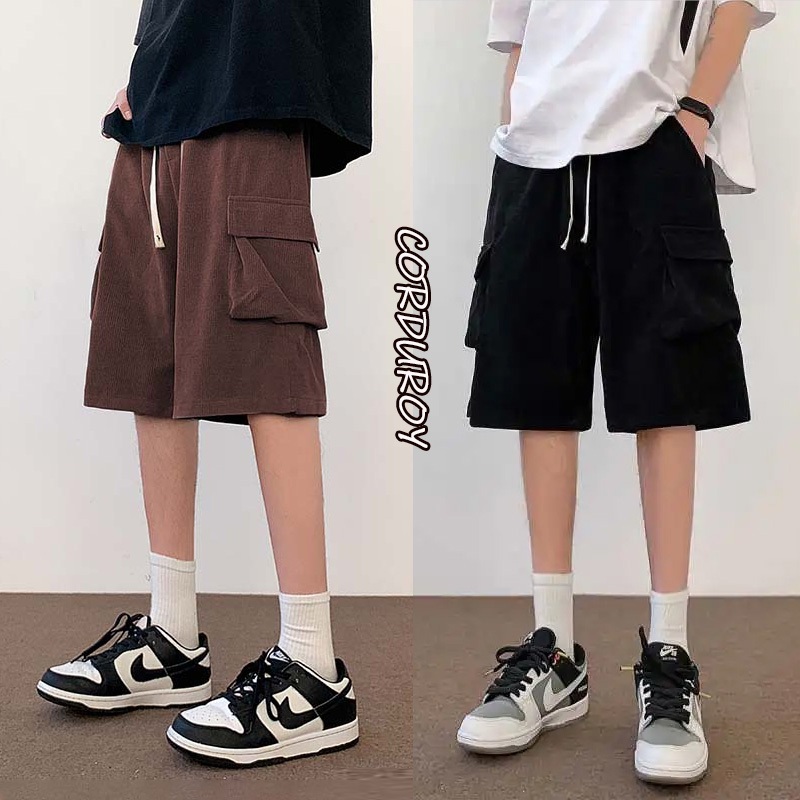 celana cargo corduroy pendek pria celana pendek karet pria korduroy celana vintage pria cokelat cela