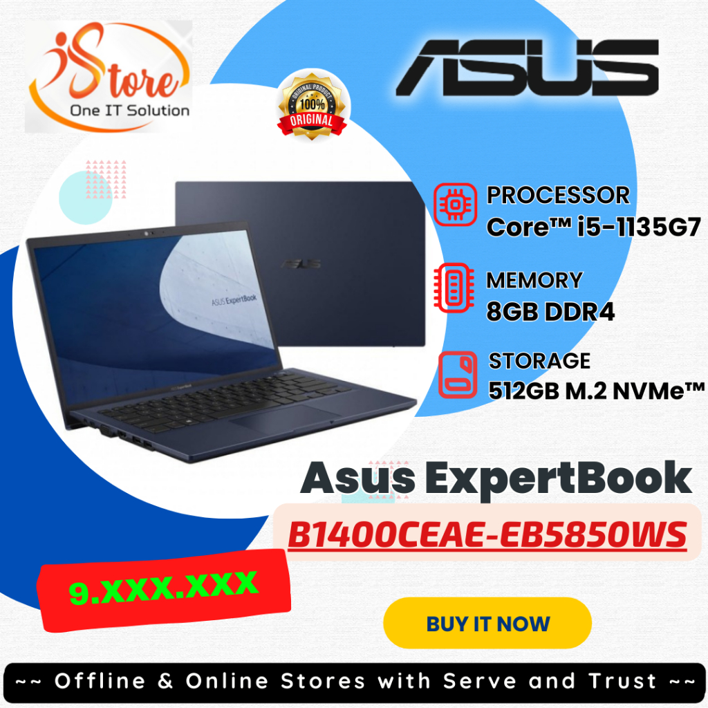 Asus EXPERTBOOK B1400CEAE-EB5850WS_CORE i5 1135G7/8GB+8GB/512GB SSD /14″/Win 11 Home+OHS