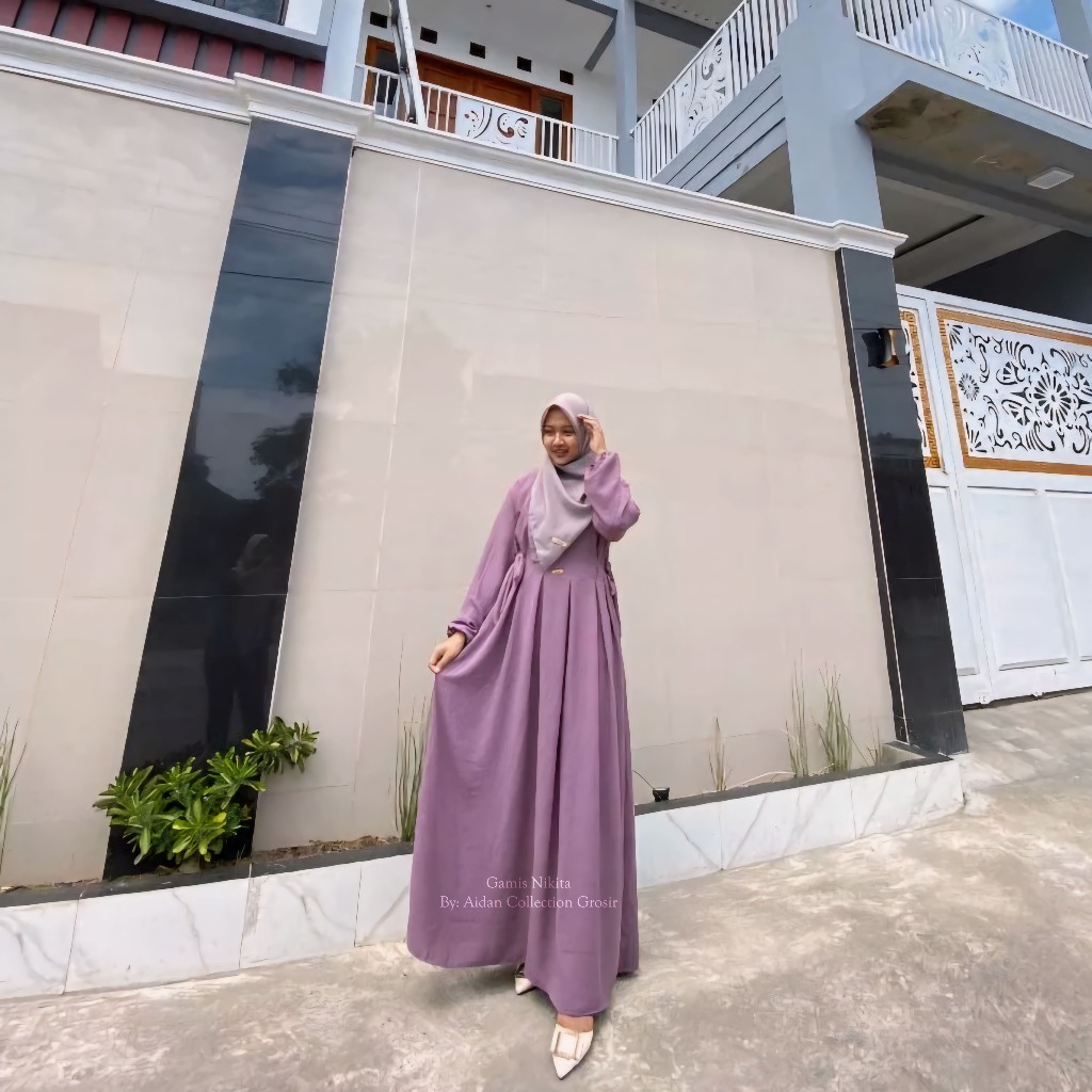 GAMIS NIKITA CRINKLE AIRFLOW PREMIUM TERBARU DRESS CHIBI-Plum/Lilac