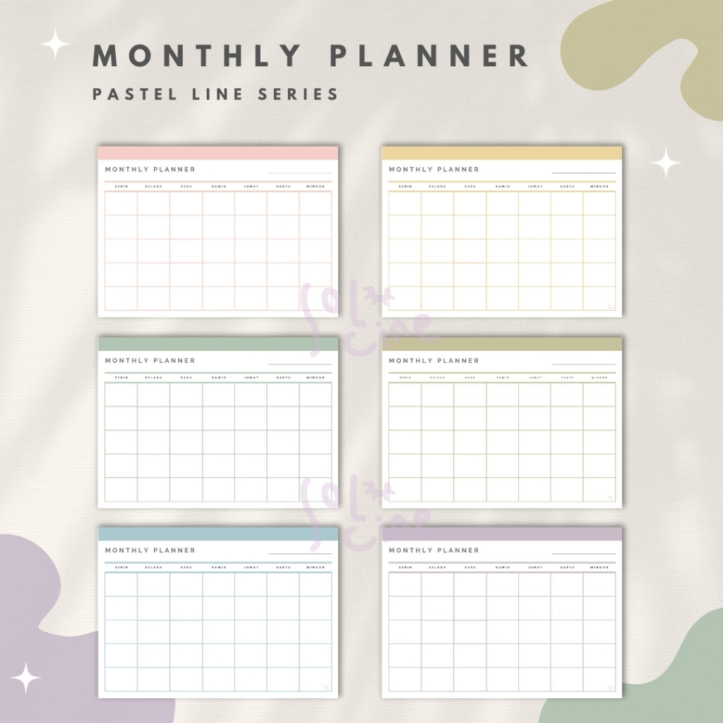 

Monthly Planner Line Pastel | Wall Planner Korea Style | Planner Dinding Minimalis UnDate / Reusable