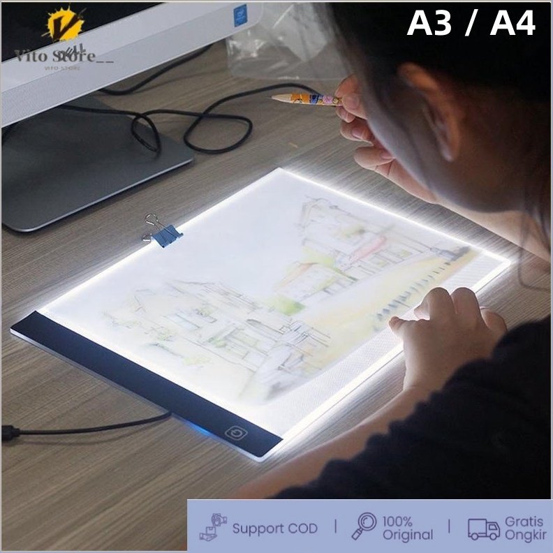 

KODE P63Z CODA3A4 LED Drawing Tracing Board Stensil Board Papan Jiplak Gambar LED Anak Dewasa Copy Board Papan LED Light Pad Ultra Slim