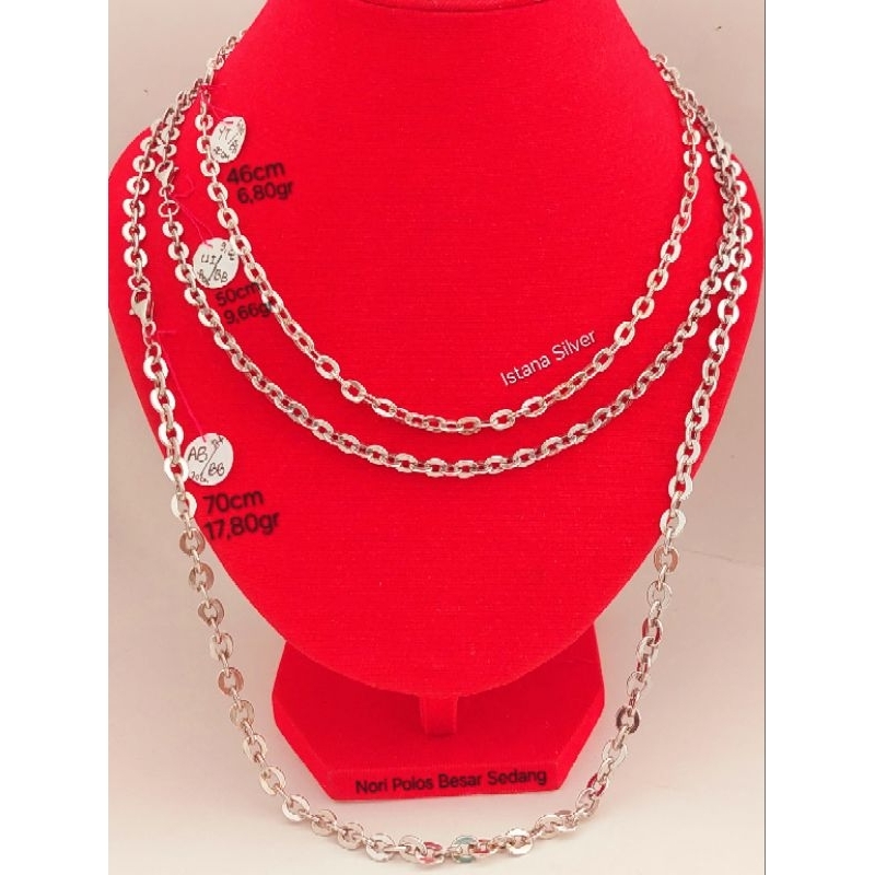 Kalung Nori Polos Perak Asli S925 Anti Luntur Anti Karat Kalung Rantai Nori Polos Besar Sedang (XL &