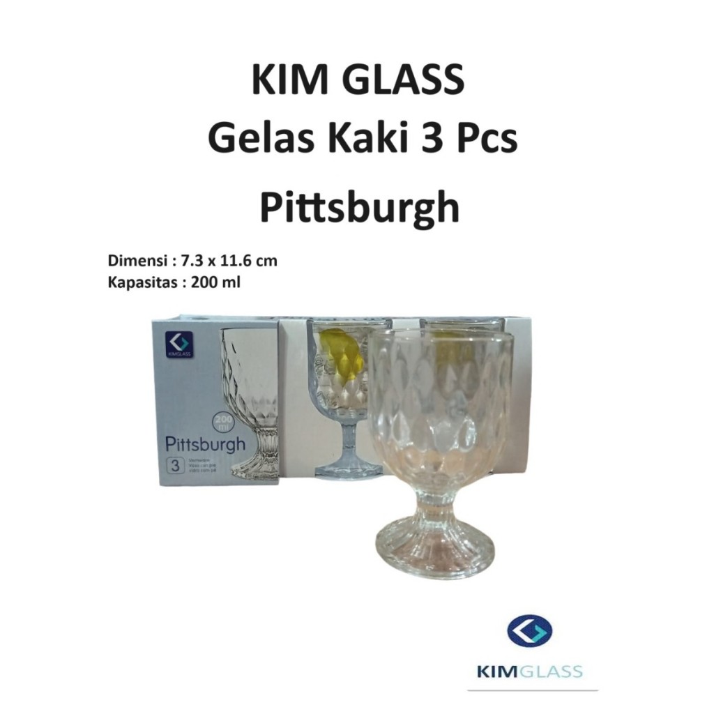 Kim Glass Cangkir Kaki Kaca Gelas Minum Pittsburgh 3 pcs 200ml