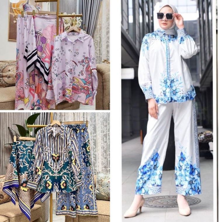 LANGSUNG KIRIM SET CELANA HIJAB KATUN BKK MOTIF PRENIUM CELANA  BAJU  JILBAB