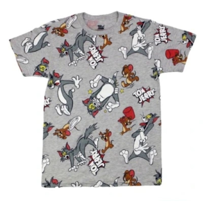Mens Tom & Jerry Battle Shirt - Classic Hanna-Barbera Tee - Vintage Cartoon Allover Short Sleeve T-S