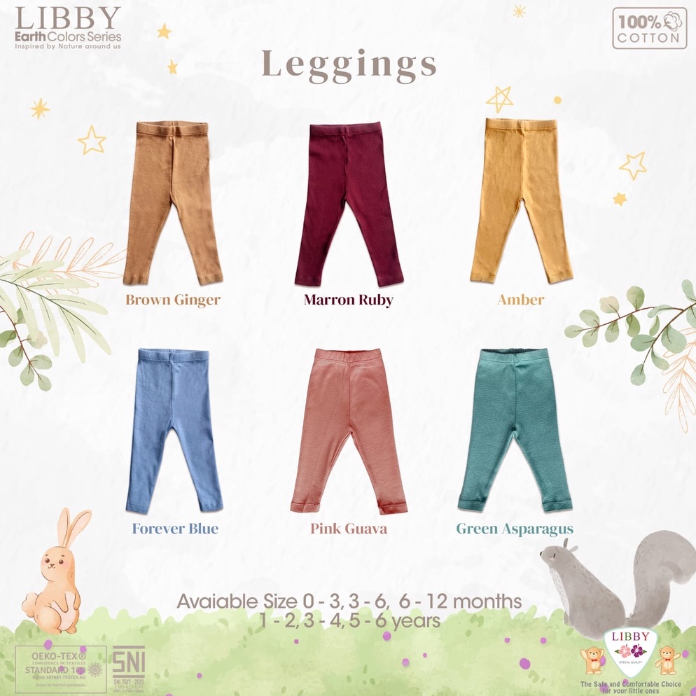 Stok terbatas Libby 1 Pcs Legging Bayi Erath Color New Born  Anak 1 Cotton 336612 Bulan 123456 Tahun
