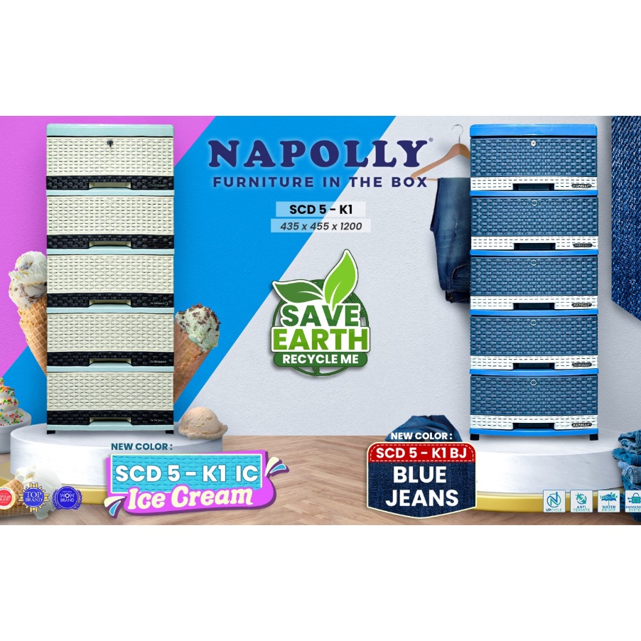 PROMO SALE SCD 5 K1  RAK LACI CABINET NAPOLLY  Laci Napolly Cabinet 5 susun  Rak Plastik  Laci Plast