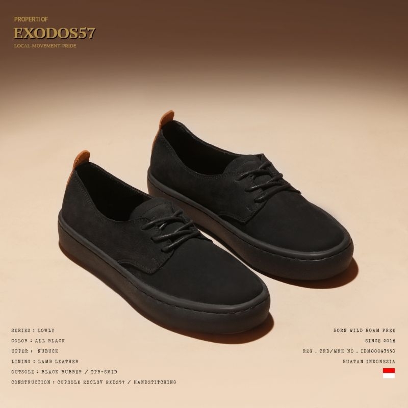 Sepatu Sneakers Kulit Pria Exodos57 - Lowly All Black