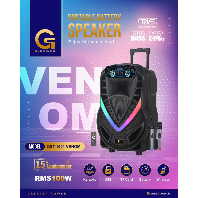 G-POWER PORTABLE SPEAKER G POWER GST-1501 VENOM G POWER SPEAKER PORTABLE G POWER Speaker 15 inch Spe