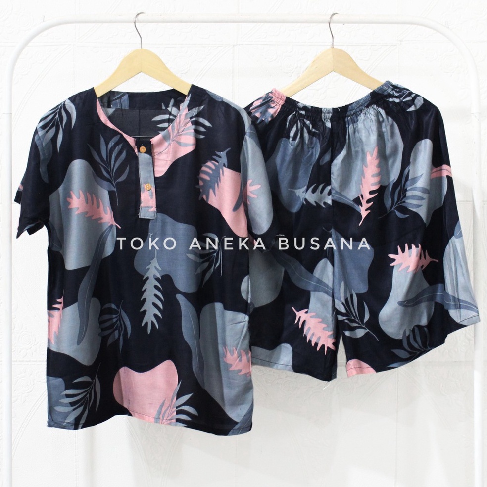 Lihat Disini Setelan Baju Tidur Piyama Pendek Motif Daun Warna Bahan Rayon