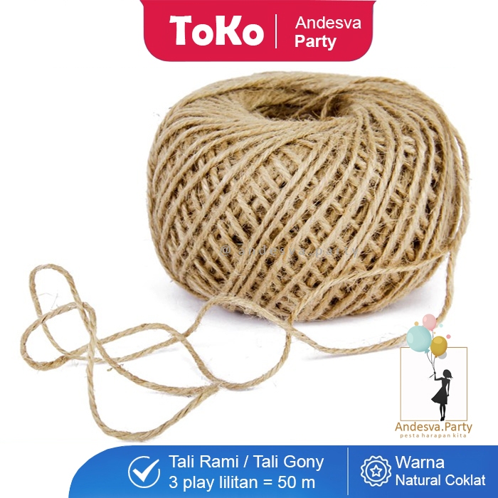 

Tali Rami 3 play coklat / Hemp Rope Tali rami Benang Goni Vintage Per Roll 50 METER tebal 2mm