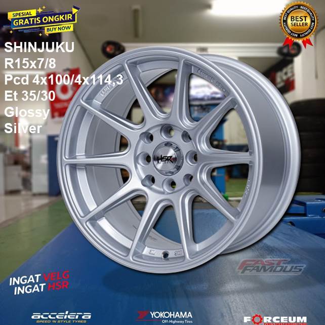 Velg racing hsr shinjuku r15 lebar 7/8 bisa untuk Ayla, agya, brio dll hsr shinjuku