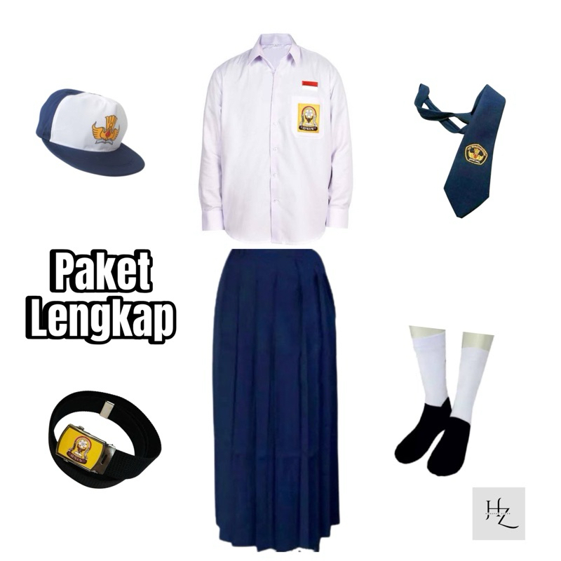 Set Seragam Biru Putih SMP (Baju Panjang & Rok Panjang)