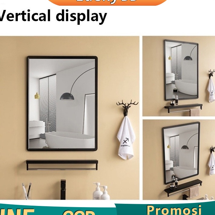 V44859 Bathroom Mirror Cermin Bulat Aesthetic Aesthetic Minimalis Cermin Dinding Gantung Dengan Rak 