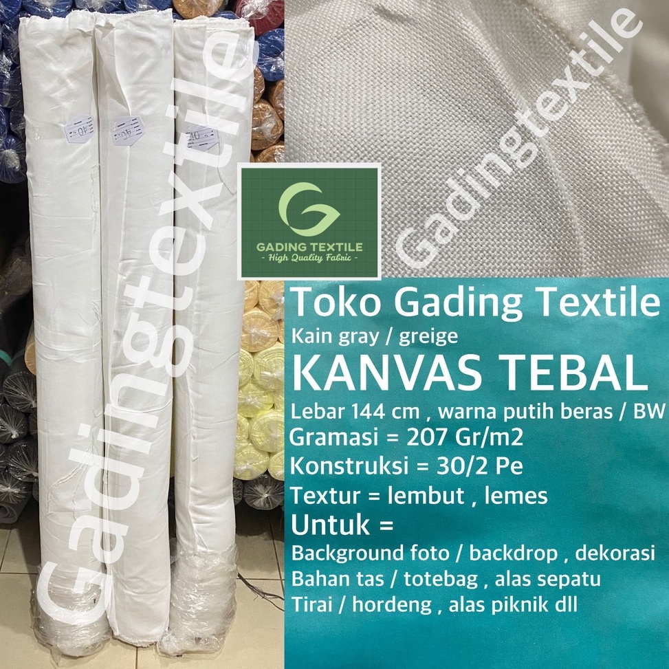 Cepaat  per setengah meter  kain KANVAS TEBAL canvas gray greige lebar 144 cm warna putih beras BW m