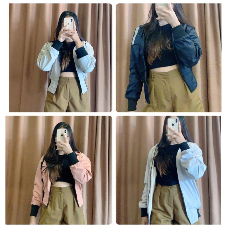 jaket parasut crop wanita kekinian