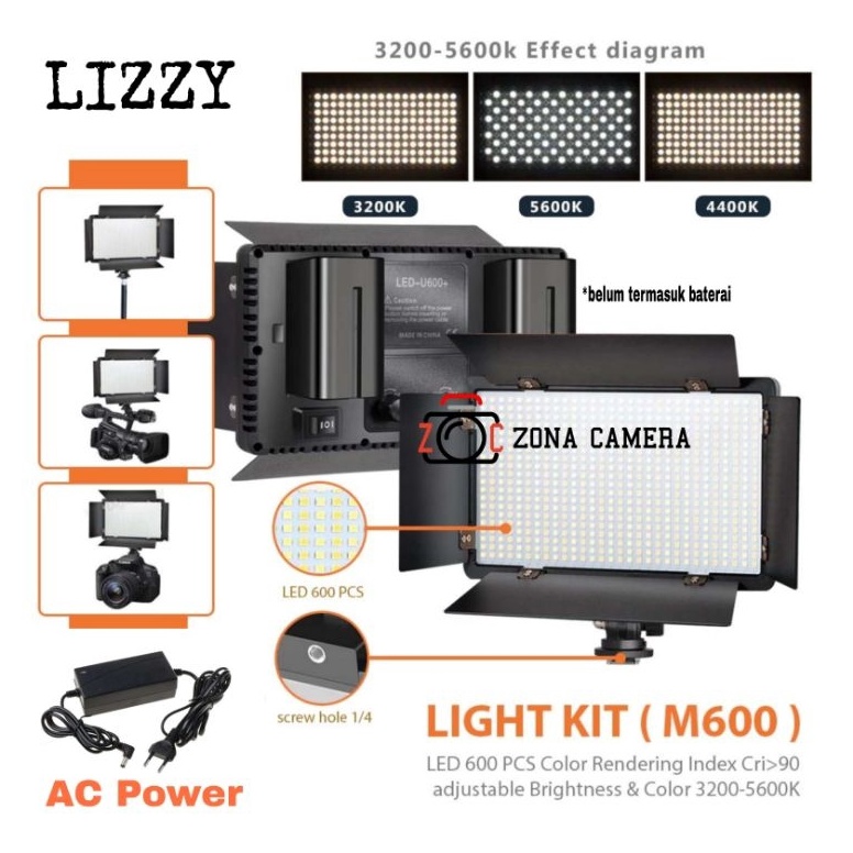 Barang Pilihan Lizzy Bee M6 LED Video Light 6 Lampu Fill Shooting Foto Bandoor  AC Power Lighting St