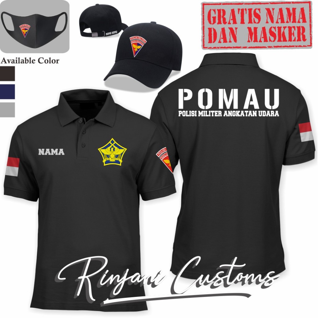 KAOS POLO POLISI MILITER ANGKATAN UDARA GRATIS NAMA DAN MASKER  - KAOS POLO KERAH POMAU TNI AU