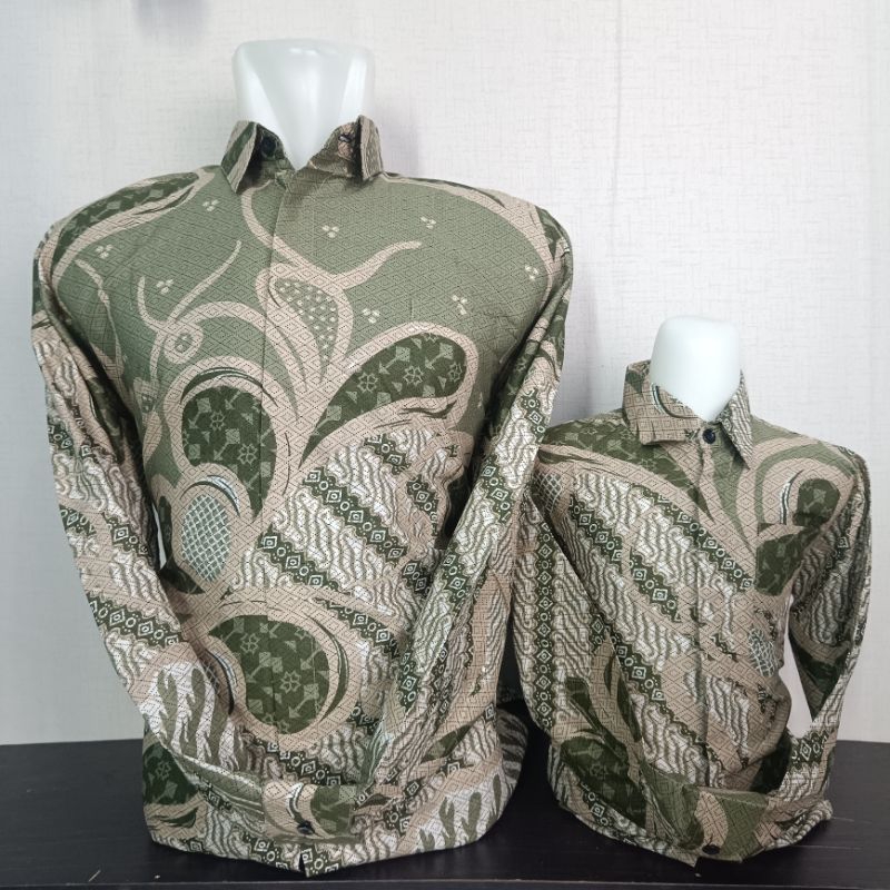batik pasangan ayah anak warna hijau sage premium