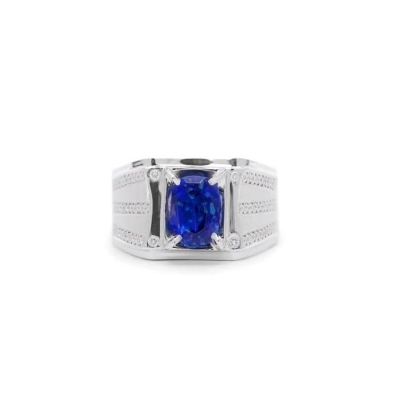 titanium cincin batu blue saphire pria GARANSI UANG KEMBALI