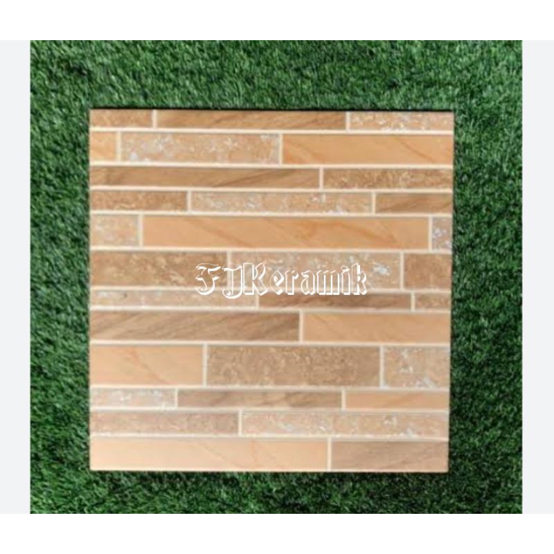 Keramik 40x40 Mulia Esmeralda grigio/gold (motif batu alam susun bata, timbul matt) grade A