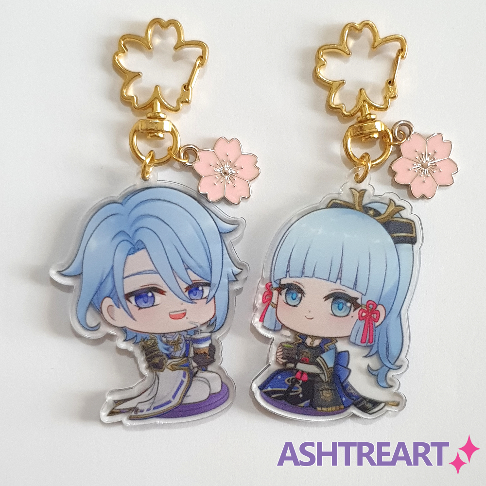 [Ashtreart] Kamisato Siblings Keychain Sakura Charm & Sticker | Ayaka Ayato | Genshin Impact GI