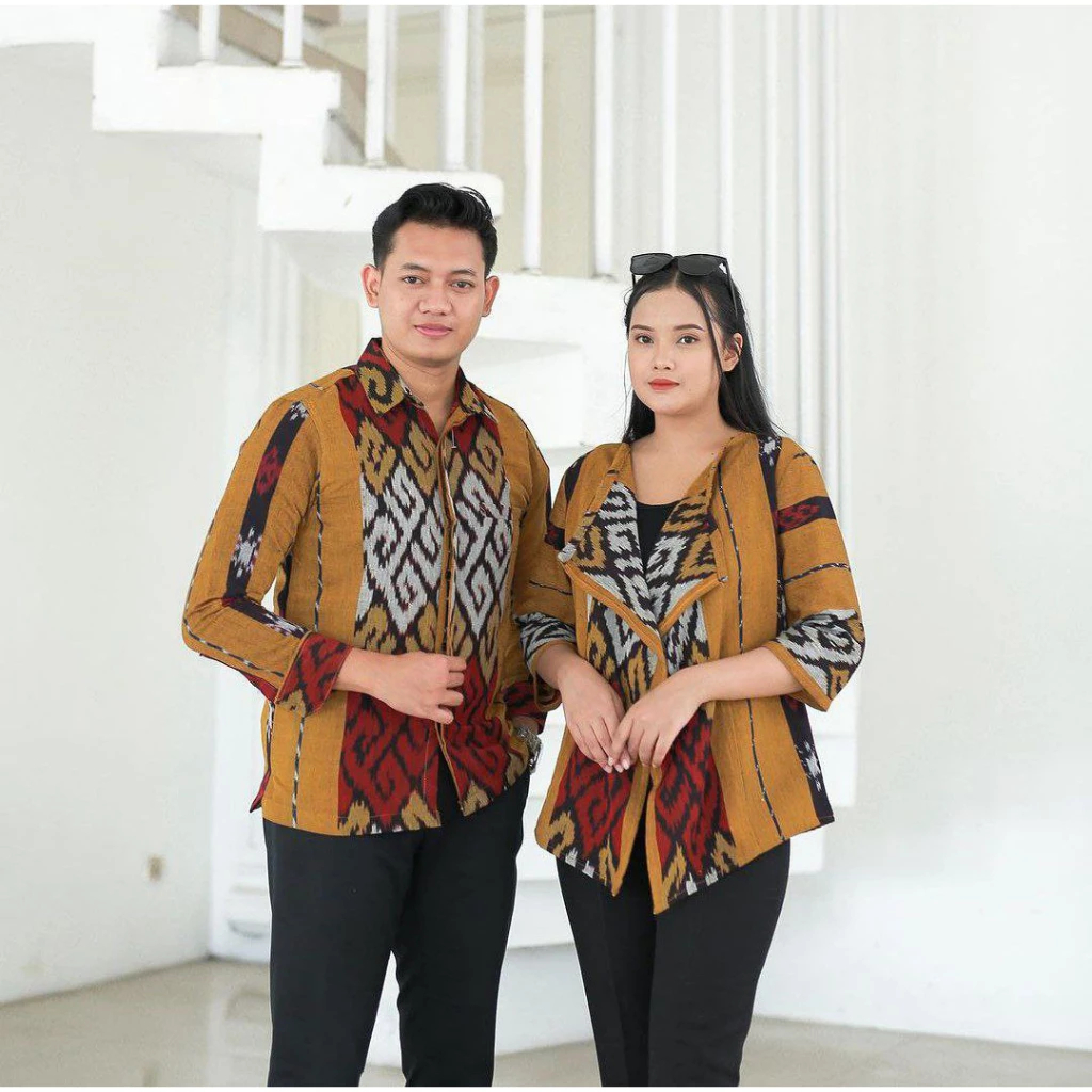BAJU TENUN COUPLE ATASAN WANITA BLAZER - KEMEJA LENGAN PANJANG TENUN ETIK - ATASAN BLUSS TENUN