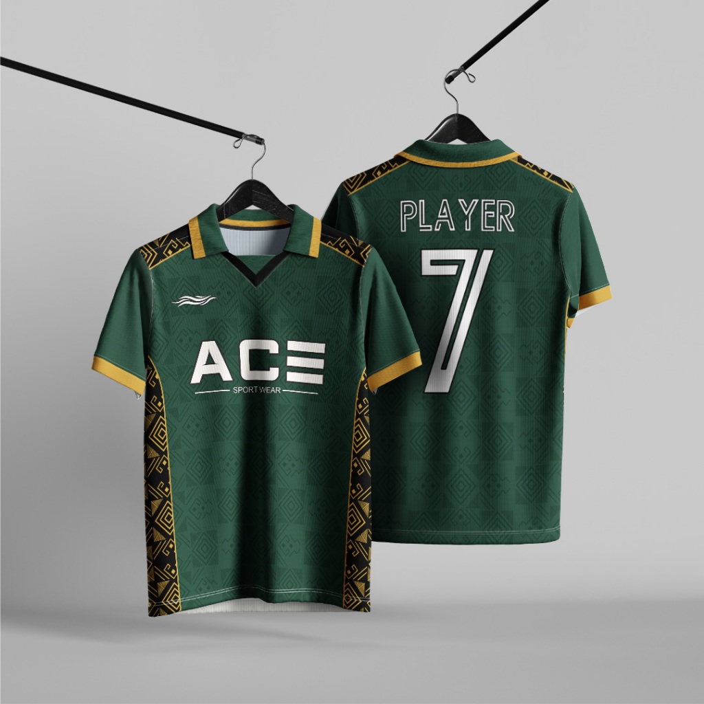 Jersey Futsal Bola Motif Batik Modern Setelan Custom Nama Logo Baju Kerah
