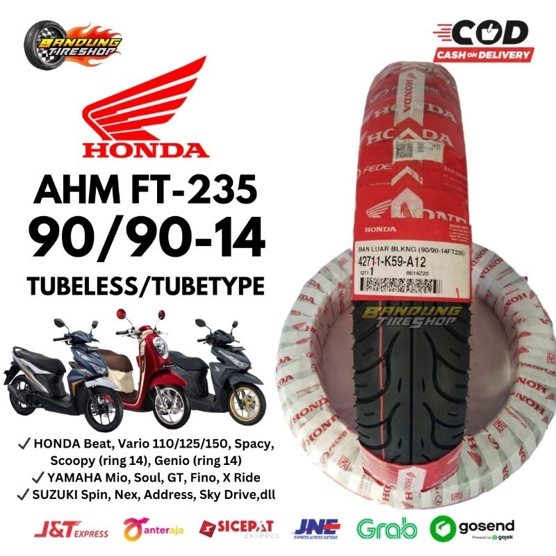 Free Pentil Tubeless BAN HONDA Original 90/90-14 80/90 -14 TUBELESS TUBETYPE FEDERAL FT 235 BELAKANG